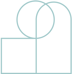 Un diseño geométrico de color azul claro presenta un cuadrado, un círculo y un arco redondeado que se cruzan en sus bordes sobre un fondo gris claro, encarnando los principios del Diseño Experiencial en su armoniosa composición.