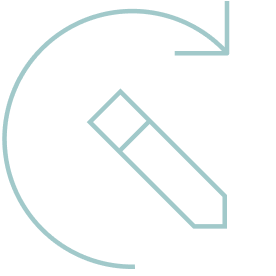 Un icono de lápiz azul claro se superpone a una flecha curva que forma casi un círculo completo, apuntando en el sentido de las agujas del reloj, sugiriendo la edición o el restablecimiento, un elemento esencial en el diseño de experiencias. El fondo es gris claro.